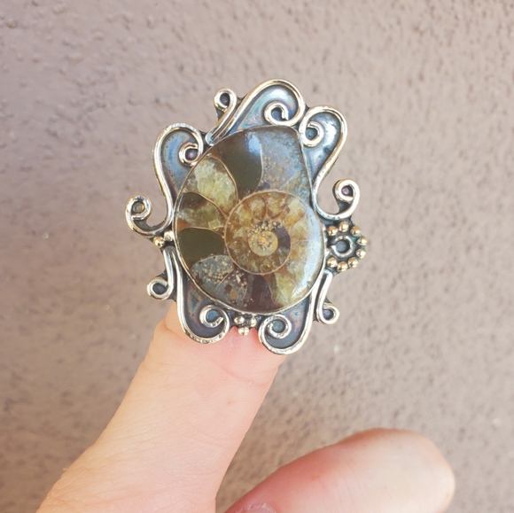 New Unique Ammonite 925 Silver Ring. - Picture 9 of 12